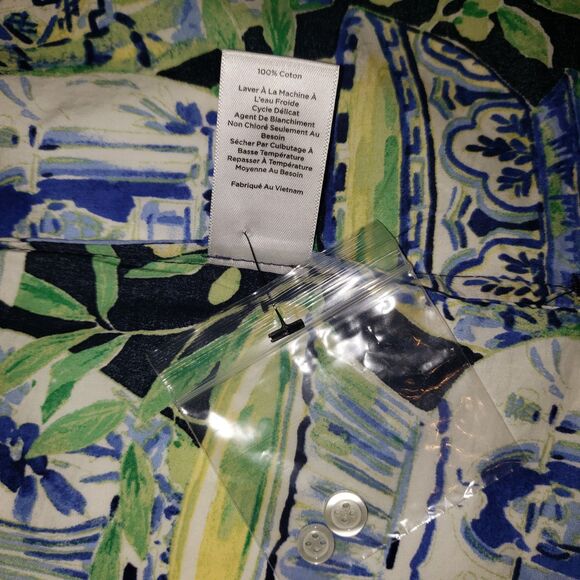 TALBOTS Blue Black watercolor Vases Button Up Shirt Womens Size Medium NEW - Picture 5 of 6